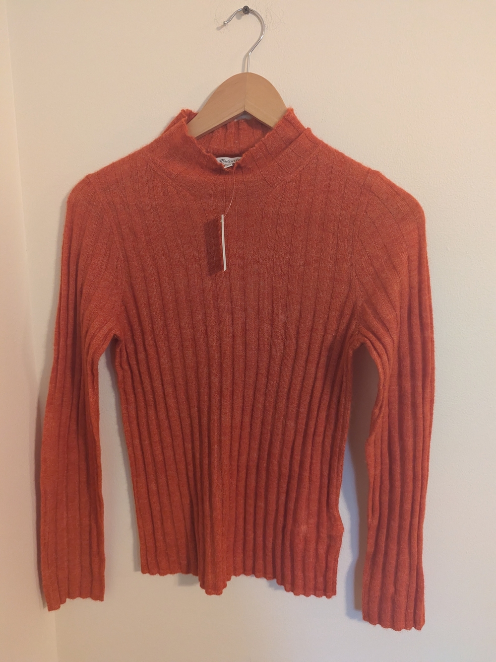 Madewell Orange Ribbed Mock Neck Sweater